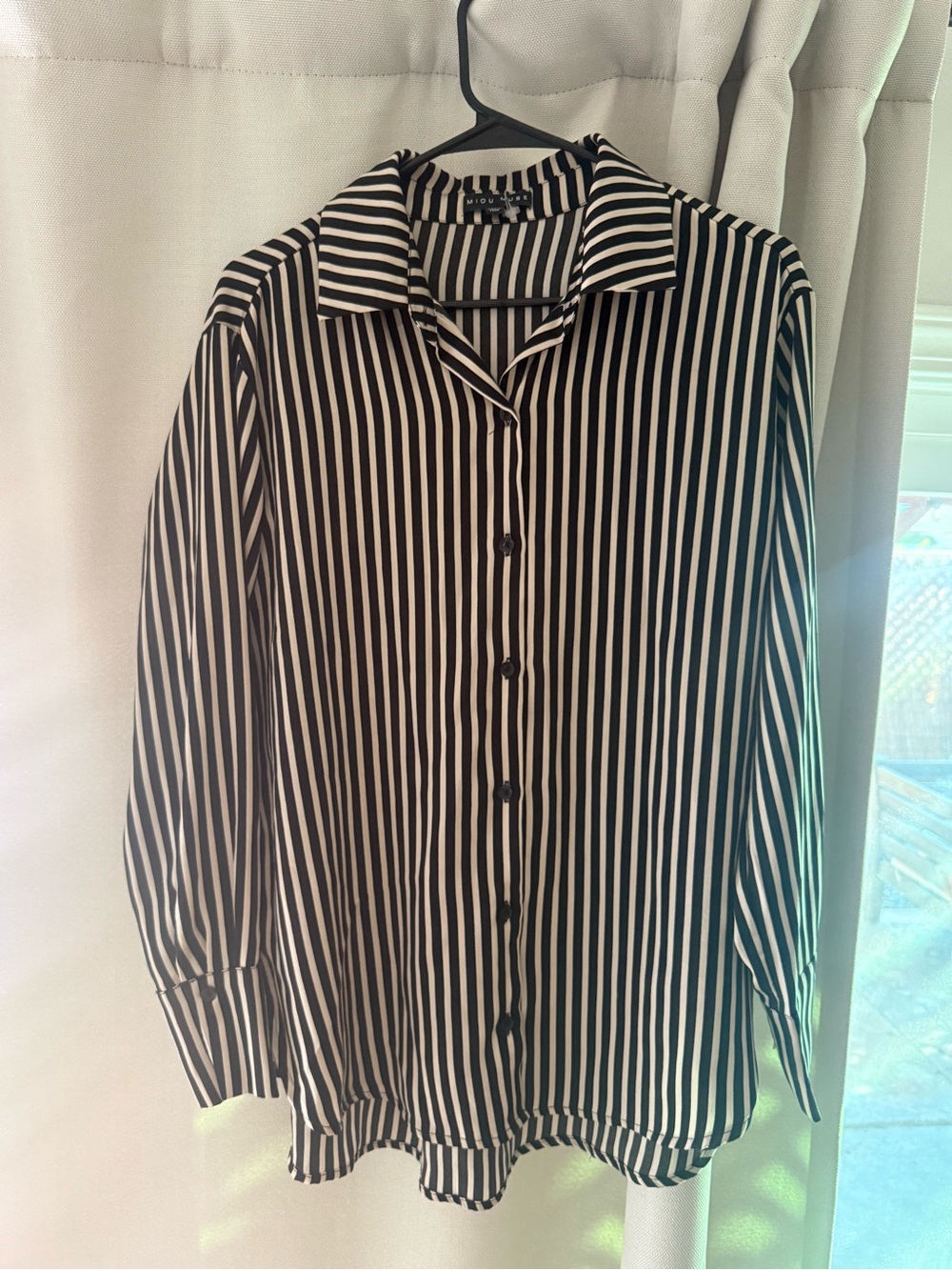Women’s Black & White Vertical Stripe Button-Up Shirt